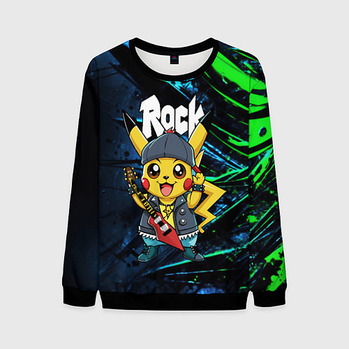 Мужской свитшот Радостный Пикачу рок звезда / 3D-Черный – фото 1