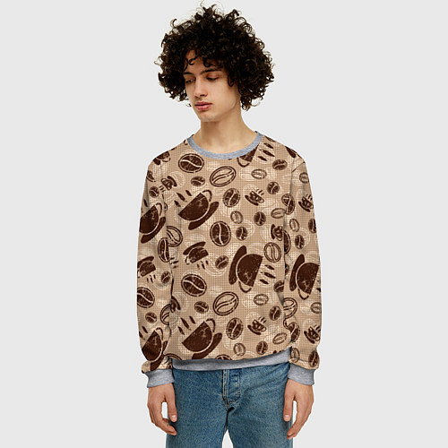 Мужской свитшот Кофейный узор / 3D-Меланж – фото 3