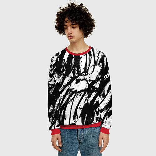 Мужской свитшот Чёрно-белая абстракция: нейросеть / 3D-Красный – фото 3