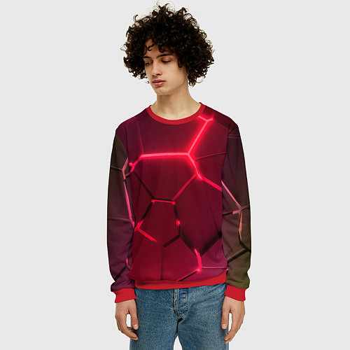 Мужской свитшот Маджента неоновые плиты в разломе / 3D-Красный – фото 3