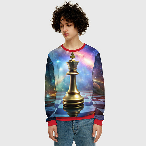 Мужской свитшот Золотой король - шахматы / 3D-Красный – фото 3