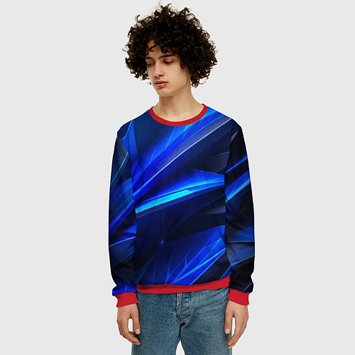 Мужской свитшот Синяя геометрическая абстракция / 3D-Красный – фото 3