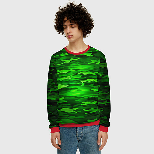 Мужской свитшот Зелёные водоросли-камуфляж / 3D-Красный – фото 3