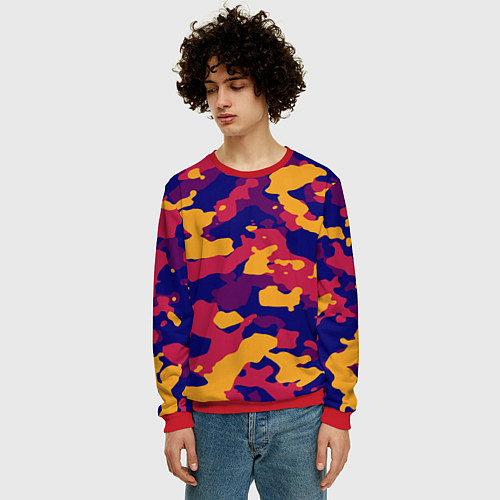 Мужской свитшот Камуфляж армейский / 3D-Красный – фото 3