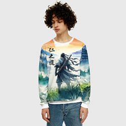 Свитшот мужской Ghost of Tsushima - samurai on the background of t, цвет: 3D-белый — фото 2