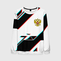 Свитшот мужской Россия спортивная геометрия глитч, цвет: 3D-белый