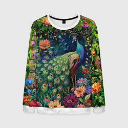 Свитшот мужской Павлин в саду, цвет: 3D-белый
