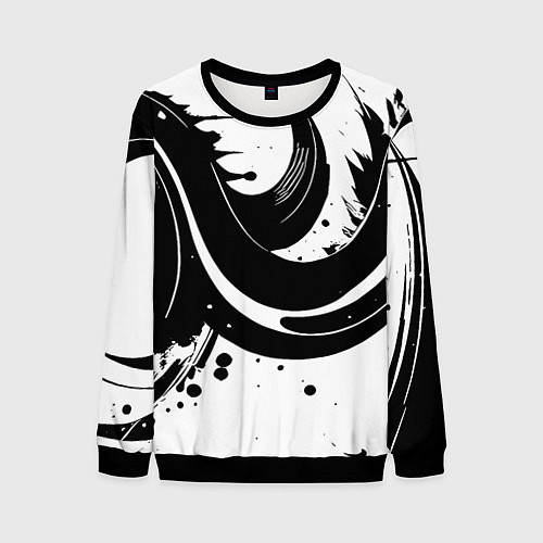 Мужской свитшот Чёрно-белая экспрессивная абстракция / 3D-Черный – фото 1