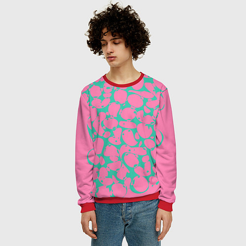Мужской свитшот Бирюзовая паутина на розовом / 3D-Красный – фото 3
