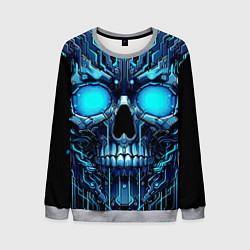 Мужской свитшот Неоновый кибер череп - нейроарт микросхема
