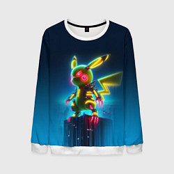 Свитшот мужской Кибер Пикачу охотник с когтями - неоновое свечение, цвет: 3D-белый