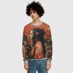 Свитшот мужской Девушка-андроид в кимоно, цвет: 3D-меланж — фото 2