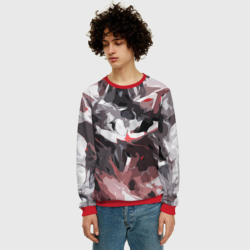 Мужской свитшот Абстрактный узор черно-серый / 3D-Красный – фото 3