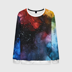 Свитшот мужской Акварельная цветная абстракция, цвет: 3D-белый
