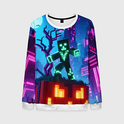 Свитшот мужской Minecraft and halloween - neon glow, цвет: 3D-белый