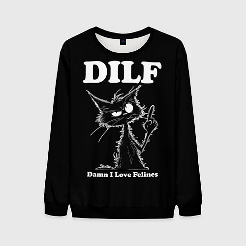Мужской свитшот DILF - damn I love felines / 3D-Черный – фото 1