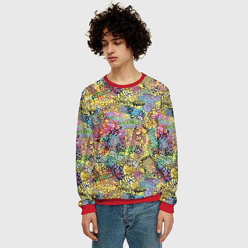 Мужской свитшот Граффити на стене / 3D-Красный – фото 3