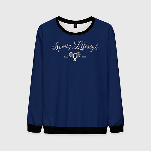 Мужской свитшот Sporty lifestyle синий фон для тенниса / 3D-Черный – фото 1
