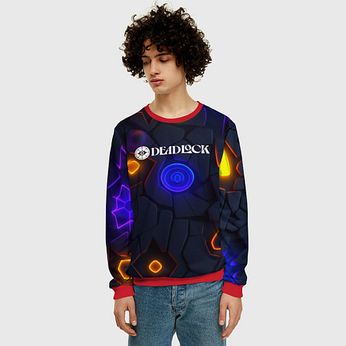 Мужской свитшот Deadlock logo текстурные плиты / 3D-Красный – фото 3