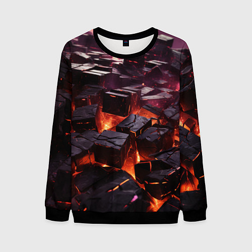 Мужской свитшот Черные абстрактные квадратные камни в лаве / 3D-Черный – фото 1