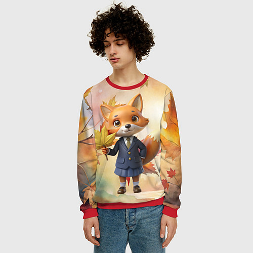 Мужской свитшот Осенняя лисичка в школьной форме / 3D-Красный – фото 3