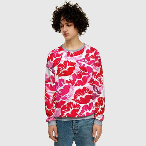 Мужской свитшот Девчачьи отпечатки красных губ - подарок любви / 3D-Меланж – фото 3