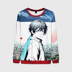 Свитшот мужской Аниме город, цвет: 3D-красный