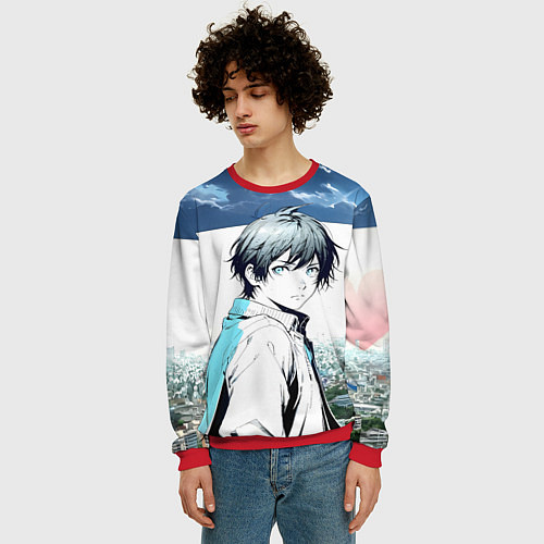 Мужской свитшот Аниме город / 3D-Красный – фото 3