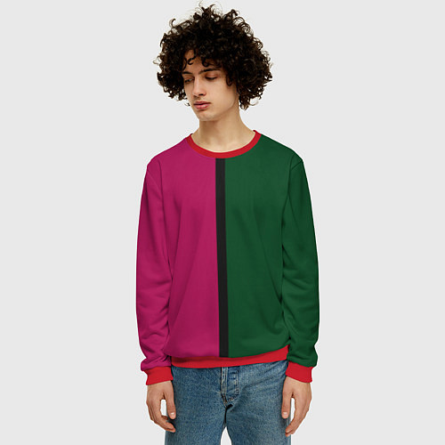 Мужской свитшот Полосы фуксия, зеленый и черный / 3D-Красный – фото 3