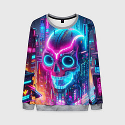 Свитшот мужской Neon skull in metropolis - future, цвет: 3D-меланж