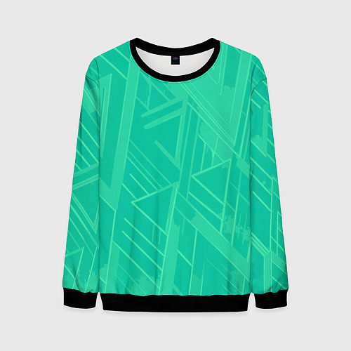 Мужской свитшот Мятный зелёный однотонный геометричный / 3D-Черный – фото 1
