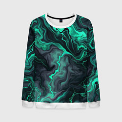 Свитшот мужской Бирюзовый мрамор на черном фоне, цвет: 3D-белый
