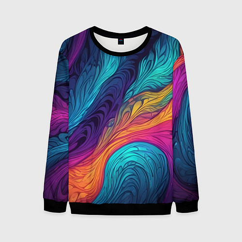 Мужской свитшот Перья эбру абстракция / 3D-Черный – фото 1