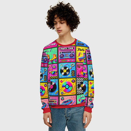 Мужской свитшот Вибрации 90-х вечеринка в стиле ретро / 3D-Красный – фото 3