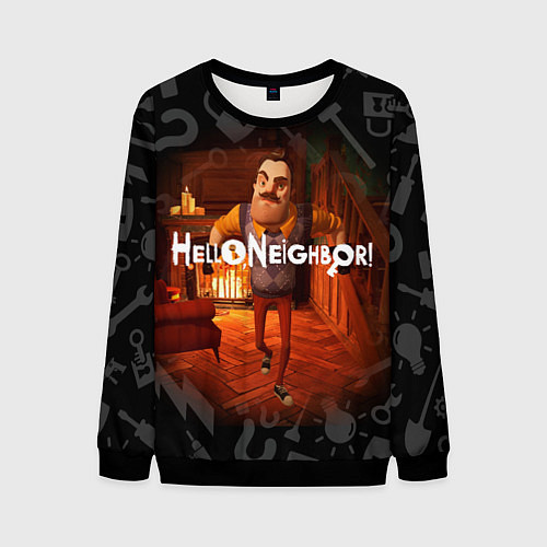 Мужской свитшот Привет сосед у камина / 3D-Черный – фото 1