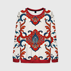Свитшот мужской Узор красно-синий на белом фоне, цвет: 3D-красный