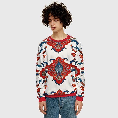 Мужской свитшот Узор красно-синий на белом фоне / 3D-Красный – фото 3