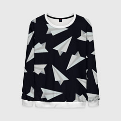 Свитшот мужской Белый бумажный самолётик - Телеграм, цвет: 3D-белый