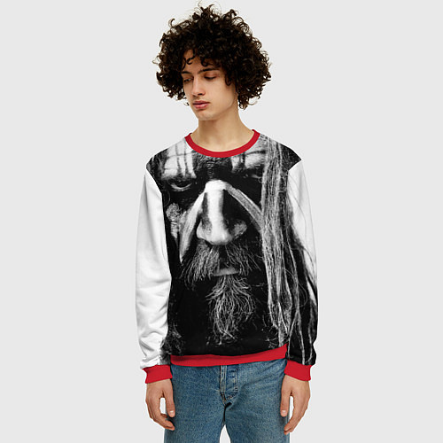 Мужской свитшот Rob zombie - face / 3D-Красный – фото 3
