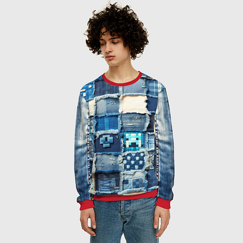 Мужской свитшот Пэчворк из Minecraft / 3D-Красный – фото 3