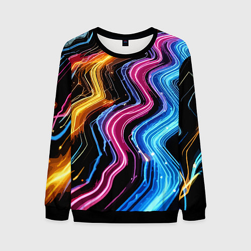 Мужской свитшот Неоновые полосы - нейроарт / 3D-Черный – фото 1