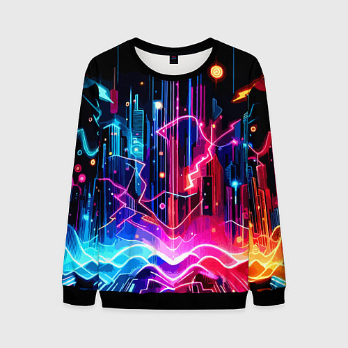 Мужской свитшот Neon fantasy - ai art / 3D-Черный – фото 1