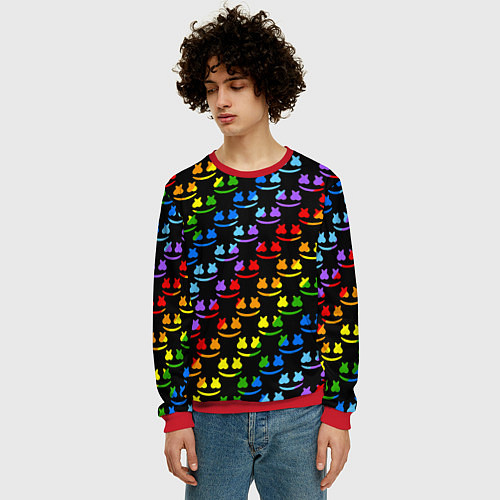 Мужской свитшот Marshmello pattern neon / 3D-Красный – фото 3