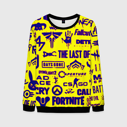 Мужской свитшот Логотипы игр на жёлтом / 3D-Черный – фото 1