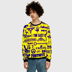 Свитшот мужской Логотипы игр на жёлтом, цвет: 3D-черный — фото 2