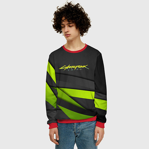 Мужской свитшот Cyberpunk 2077 stripes line / 3D-Красный – фото 3