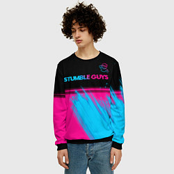 Свитшот мужской Stumble Guys - neon gradient посередине, цвет: 3D-черный — фото 2