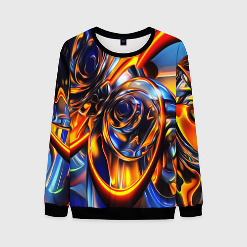 Мужской свитшот Жидкие краски фрактал / 3D-Черный – фото 1