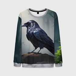 Свитшот мужской Черный ворон в лесу, цвет: 3D-меланж