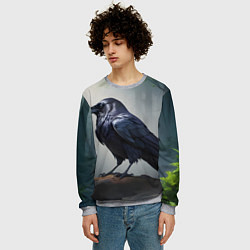 Свитшот мужской Черный ворон в лесу, цвет: 3D-меланж — фото 2